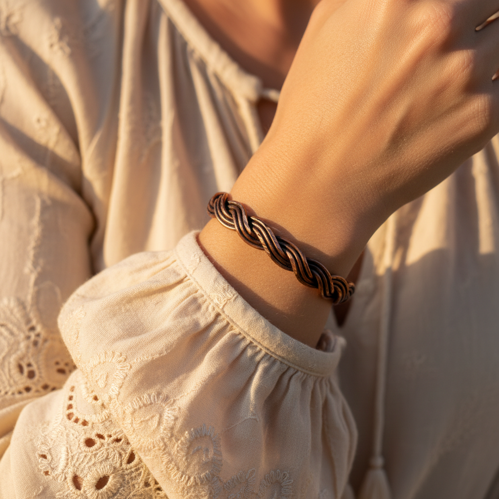 El Yapımı Motifli Saf Bakır Unisex Bileklik SPF-B-024