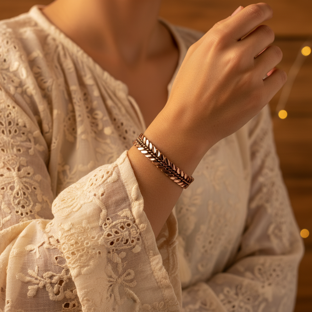 El Yapımı Motifli Saf Bakır Unisex Bileklik SPF-B-021