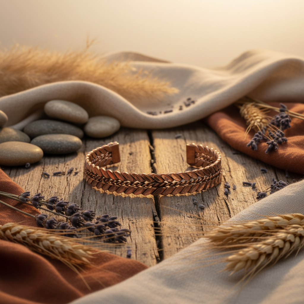 El Yapımı Motifli Saf Bakır Unisex Bileklik SPF-B-021