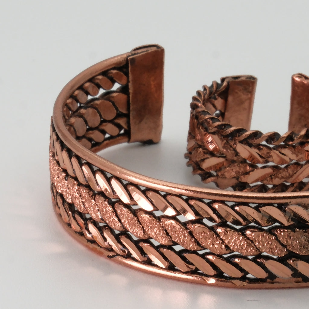 El Yapımı Motifli Saf Bakır Unisex Bileklik ve Yüzük Seti SPF-B-018