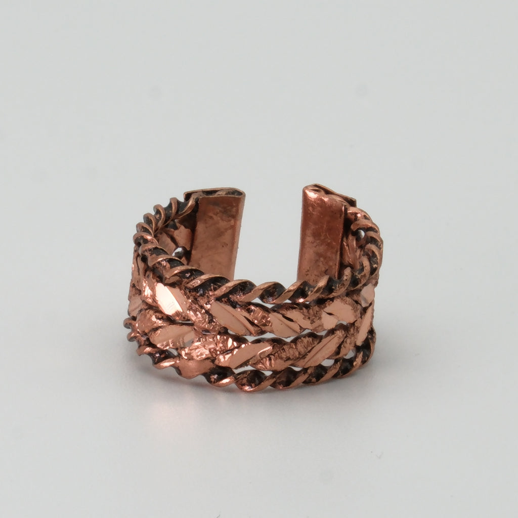 El Yapımı Motifli Saf Bakır Unisex Bileklik ve Yüzük Seti SPF-B-018