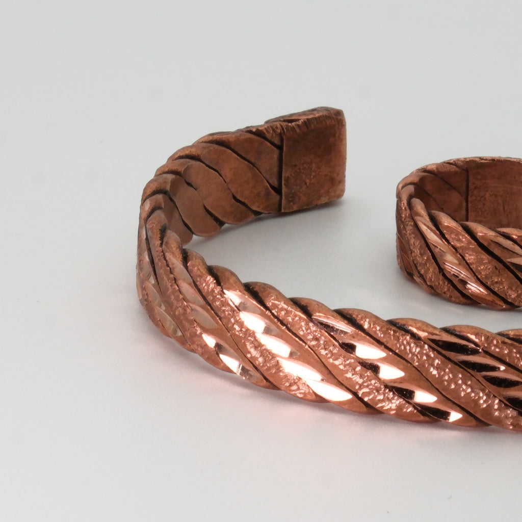 El Yapımı Motifli Saf Bakır Unisex Bileklik ve Yüzük Seti SPF-B-019