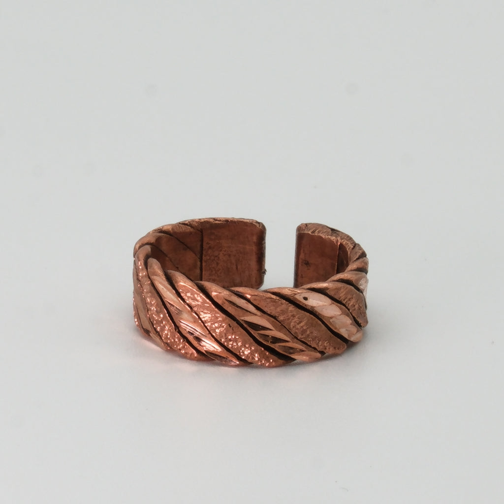 El Yapımı Motifli Saf Bakır Unisex Bileklik ve Yüzük Seti SPF-B-019