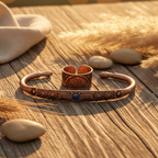 El Yapımı Motifli Saf Bakır Unisex Bileklik ve Yüzük Seti SPF-B-020