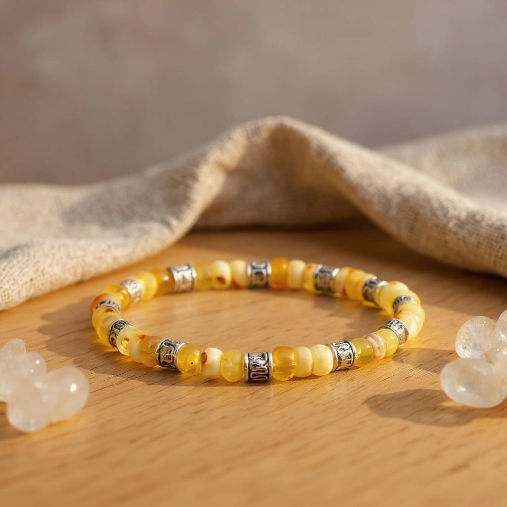 Kehribar ve Hematit Sertifikalı Doğal Taş Bileklik SPF-A-042