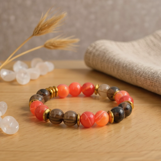 Agate and Smoky Quartz Hematite (10mm) Natural Stone Bracelet SPF-A-001