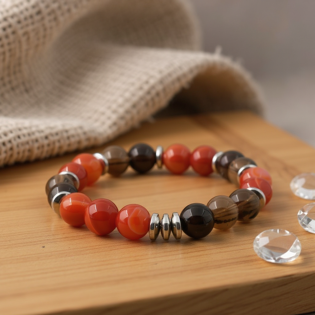 Agate and Smoky Quartz Hematite (10mm) Natural Stone Bracelet SPF-A-002