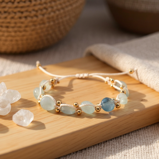 Aquamarine Hematite Macrame Natural Stone Bracelet SPF-A-004