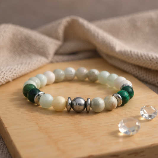 Aquamarine Tiger Eye Hematite Natural Stone Bracelet SPF-A-005