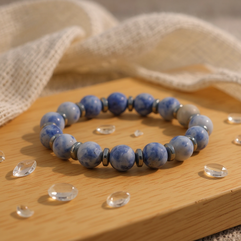 Küre Sodalit Ve Hematit Sertifikalı Doğal Taş Doğal Taş Bileklik SPF-A-049