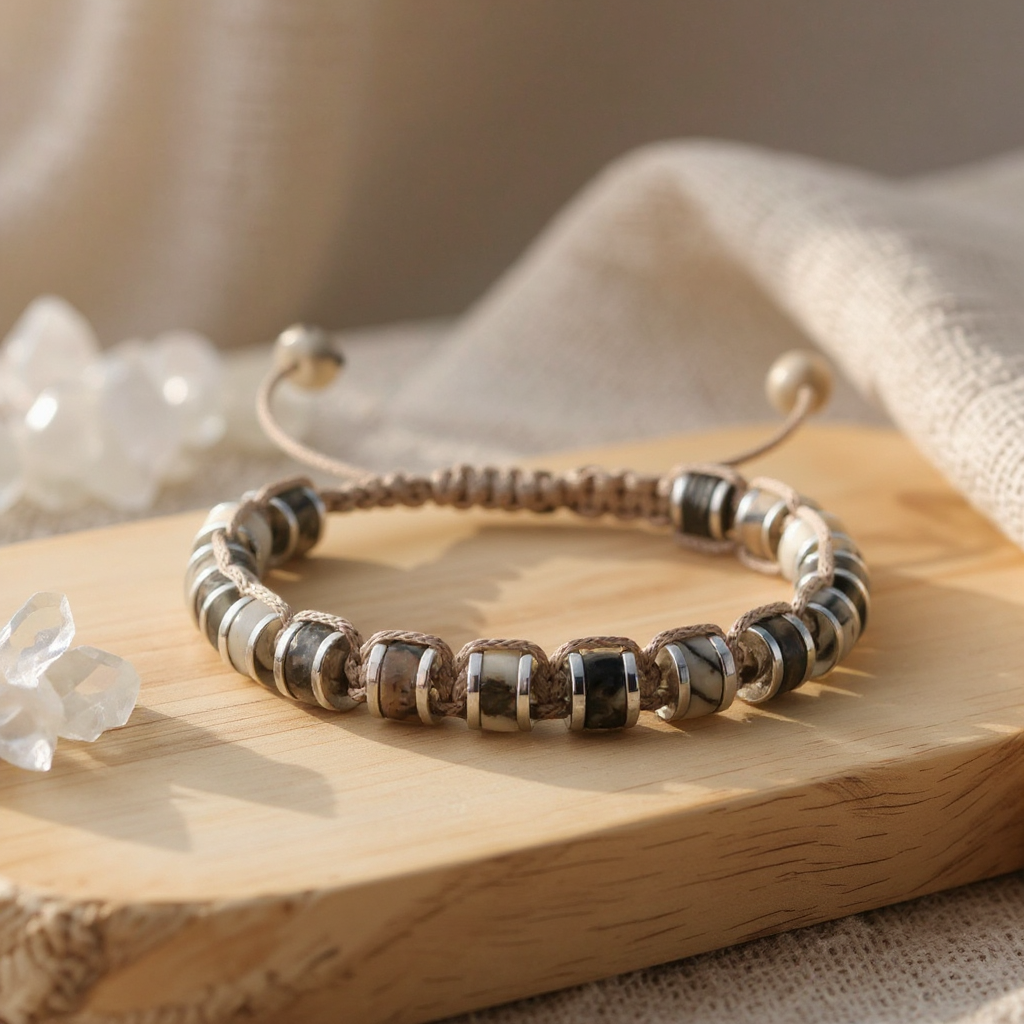 Picasso Jasper ve Hematit Macrome Sertifikalı Doğal Taş Bileklik SPF-A-060