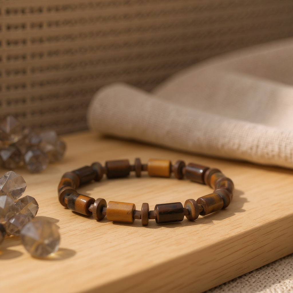 Silindir Kaplan Gözü Hematit Sertifikalı Doğal Taş Bileklik SPF-A-062