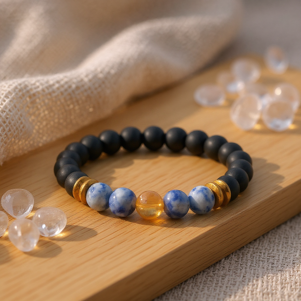 Sitrin Sodalit Oniks Hematit Sertifikalı Doğal Taş Bileklik SPF-A-063
