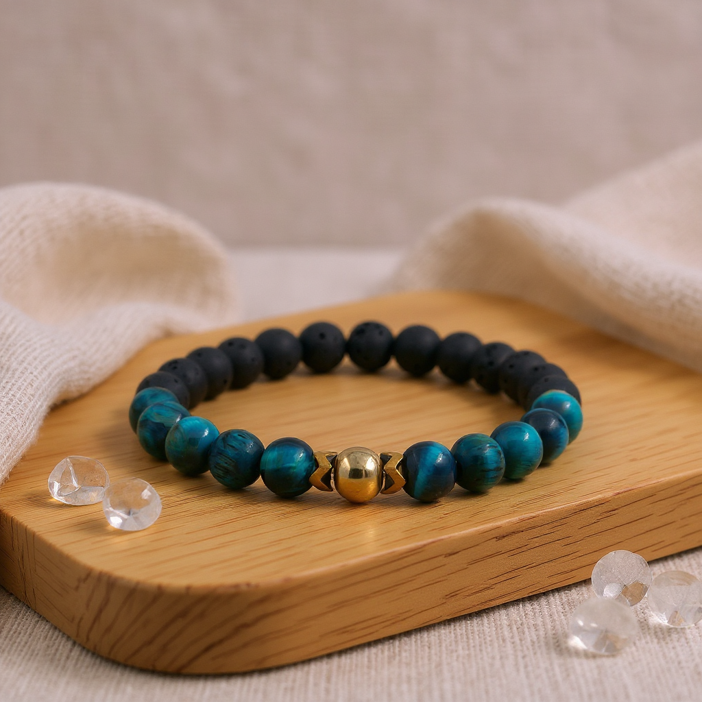 Kaplan Gözü Lav Taşı Hematit Sertifikalı Doğal Taş Bileklik SPF-A-032