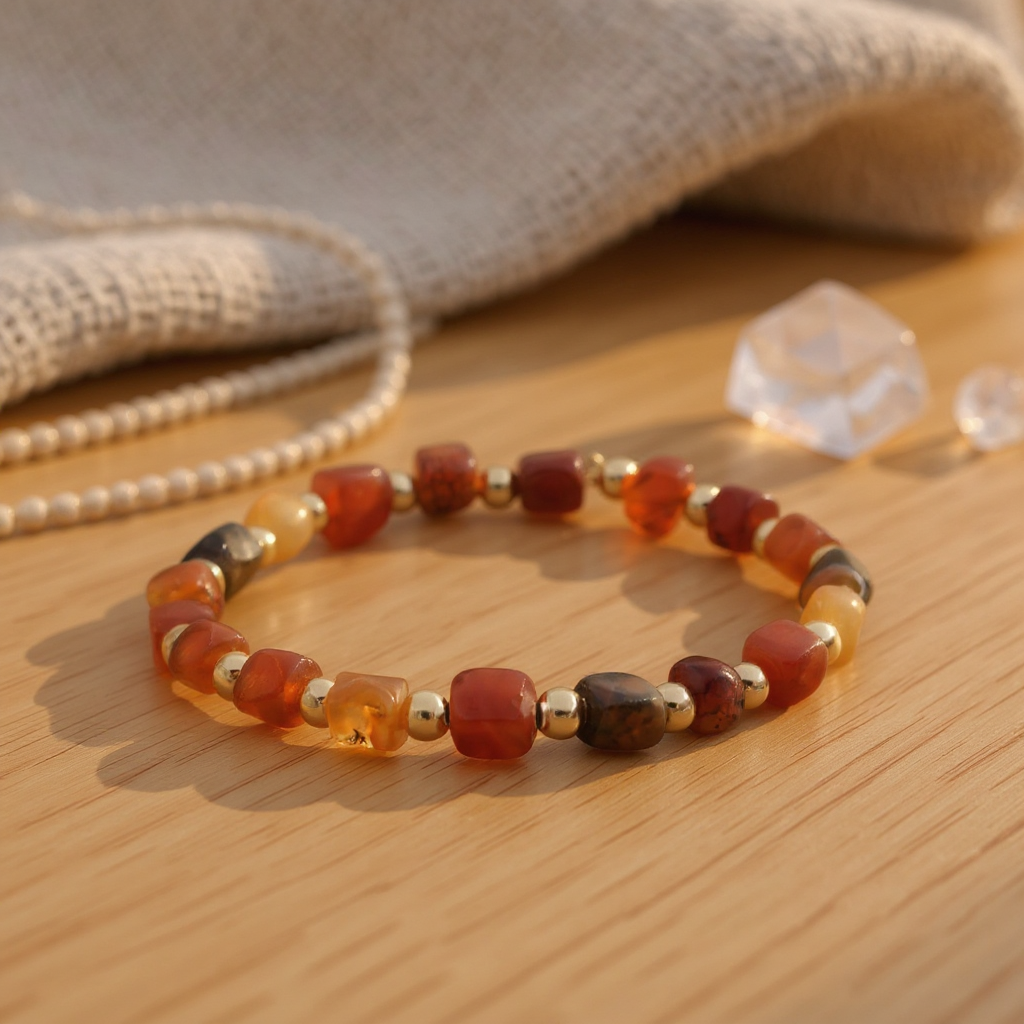 Kırmızı Akik ve Hematit Sertifikalı Doğal Taş Bileklik SPF-A-044