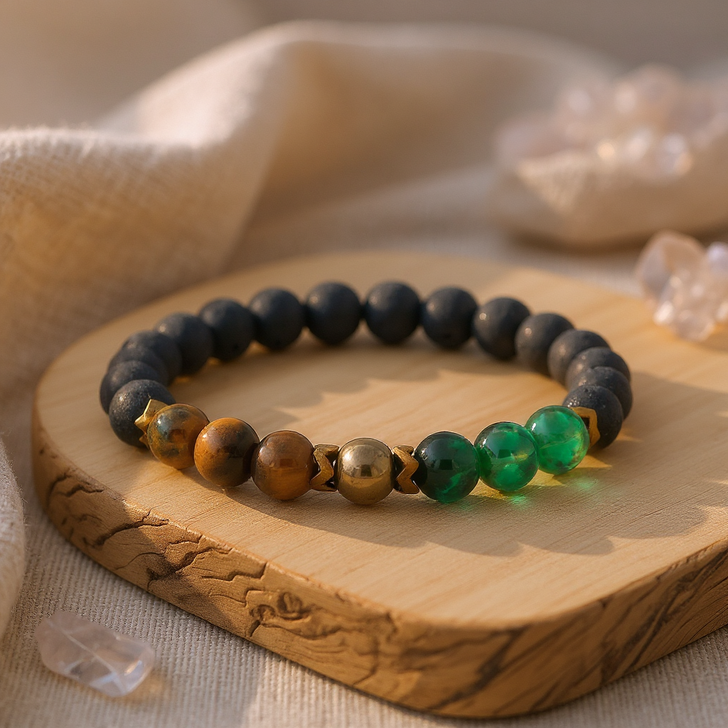 Kaplan Gözü Lav Taşı Sertifikalı Doğal Taş Bileklik SPF-A-031