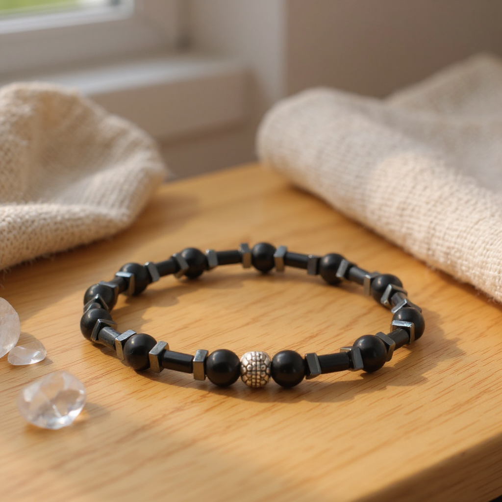 Shungite Ve Hematit Sertifikalı Doğal Taş Bileklik SPF-A-061