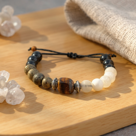 Opal Tiger Eye Prit and Agate Macrame Adjustable Natural Stone Bracelet SPF-A-055