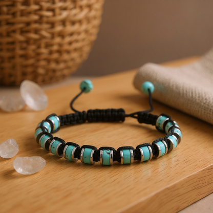 Turquoise and Hematite Macrame Natural Stone Bracelet SPF-A-072
