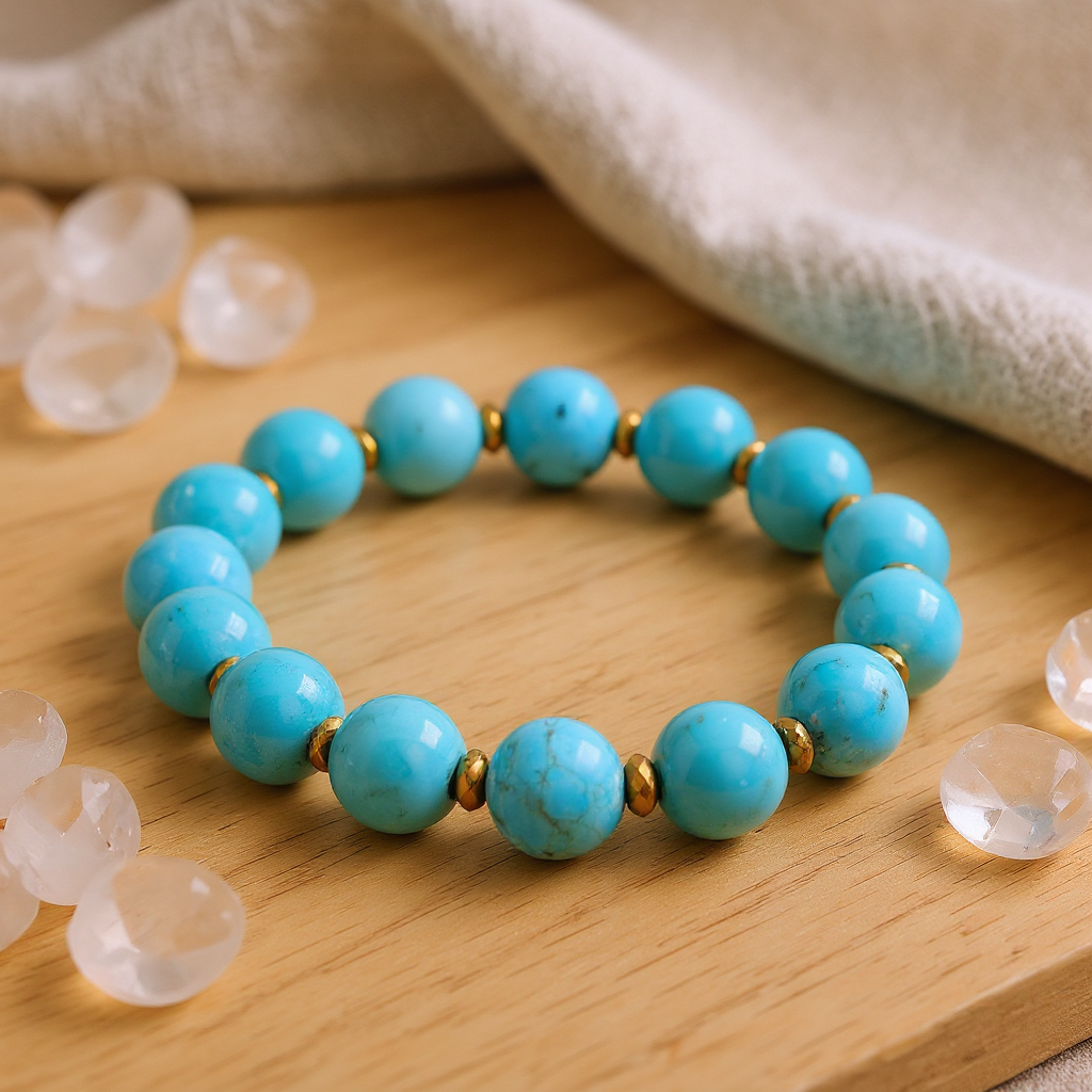 Turkuaz (10mm) ve Hematit Sertifikalı Doğal Taş Bileklik SPF-A-070