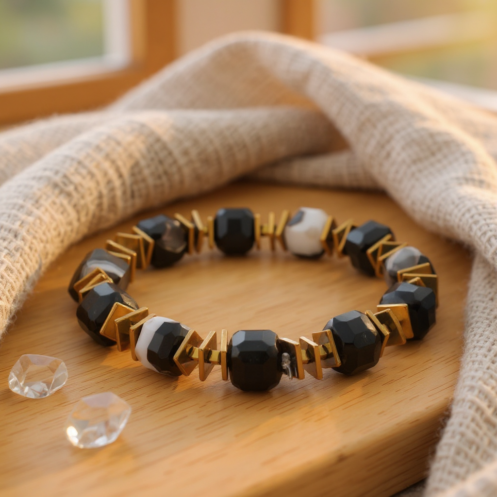 Siyah Akik ve Hematit Sertifikalı Doğal Taş Bileklik SPF-A-064