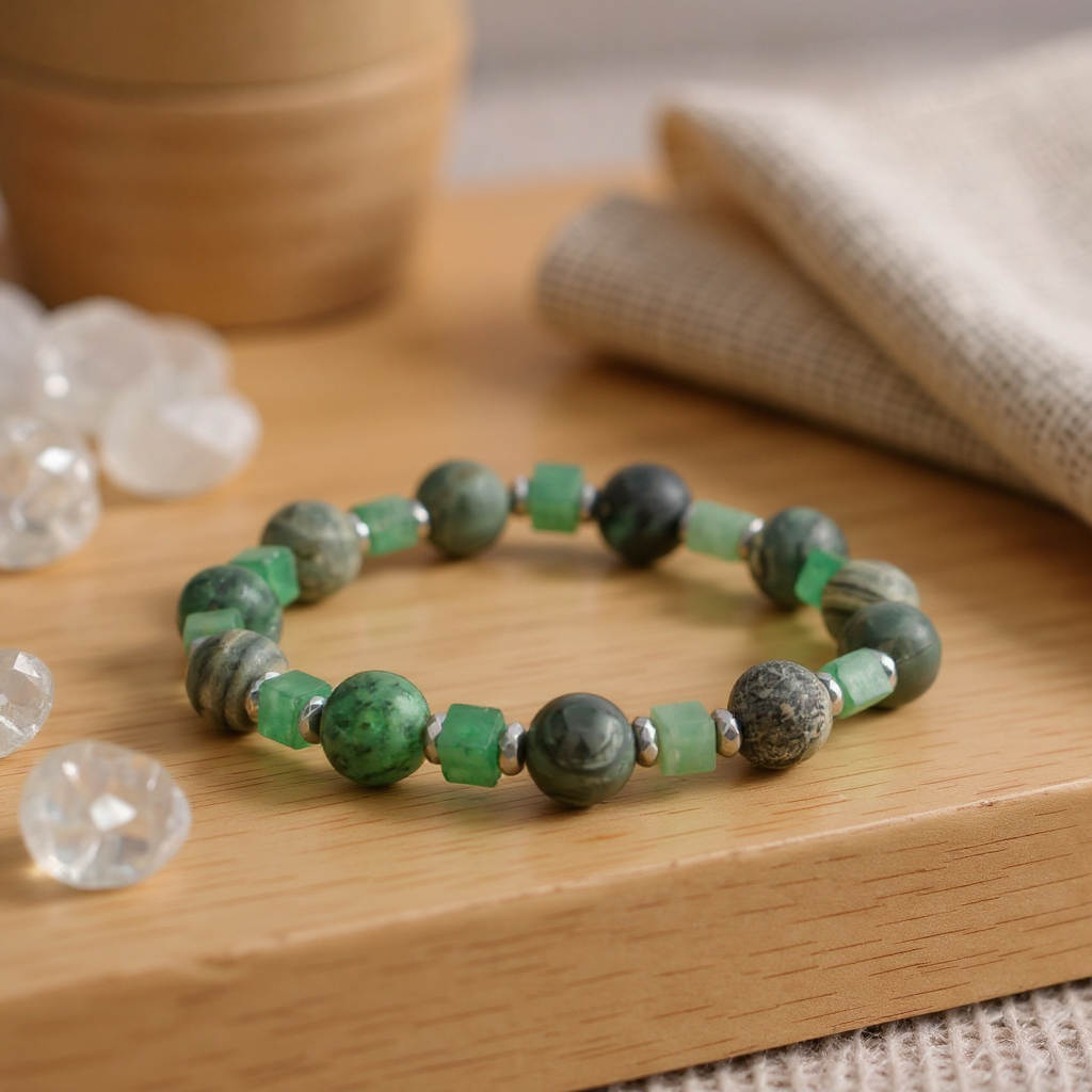 Aventurin Jasper ve Hematit Sertifikalı Doğal Taş Bileklik SPF-A-015