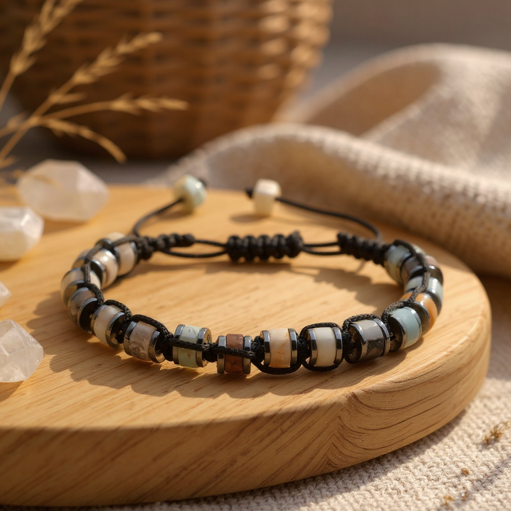 Amazonit ve Hematit Macrome Sertifikalı Doğal Taş Bileklik SPF-A-010