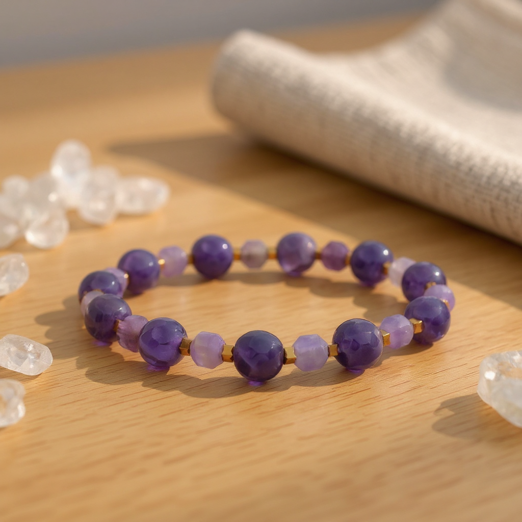 Ametist Hematit Sertifikalı Doğal Taş Bileklik SPF-A-012