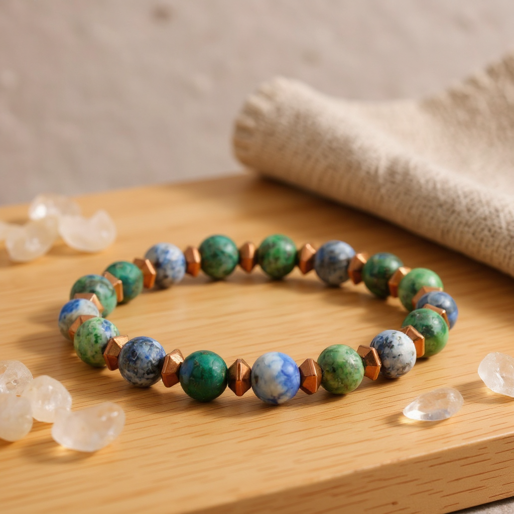 Azurit ve Hematit Sertifikalı Doğal Taş Bileklik SPF-A-019