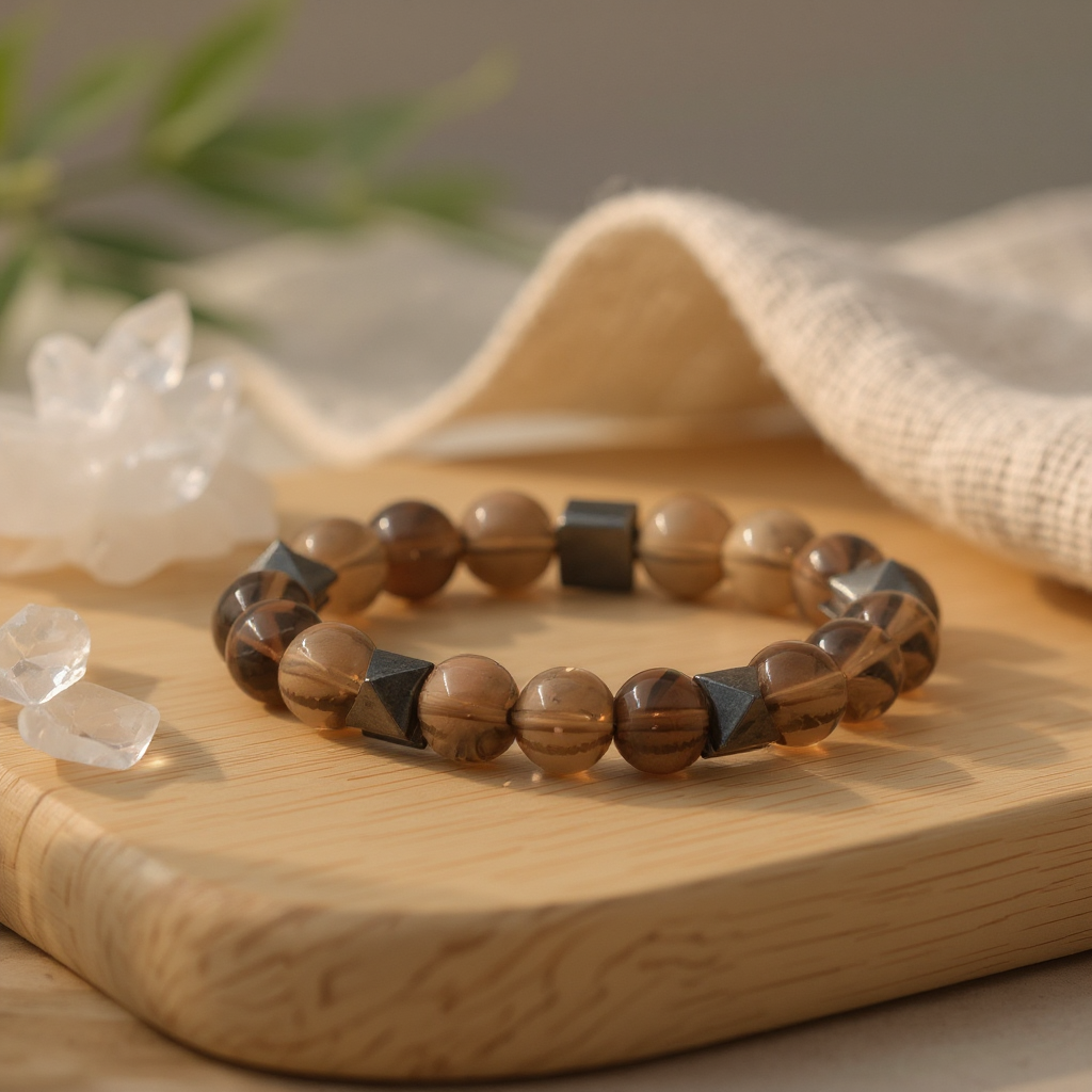 Dumanlı Kuvars Hematit Sertifikalı Doğal Taş Bileklik SPF-A-021