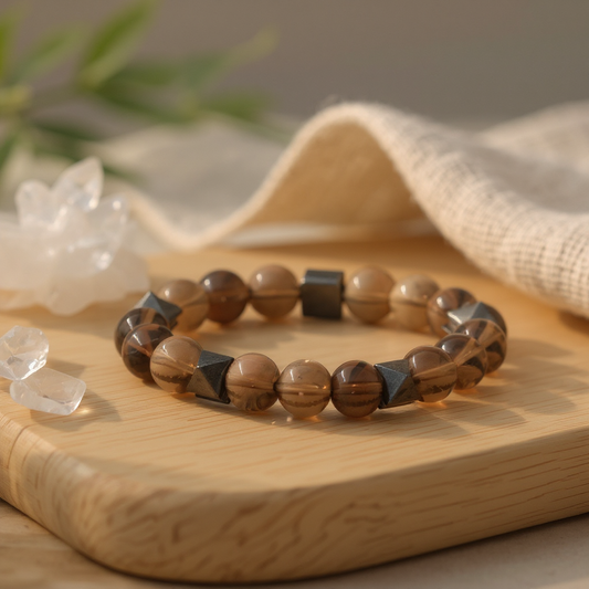 Smoky Quartz Hematite Natural Stone Bracelet SPF-A-021