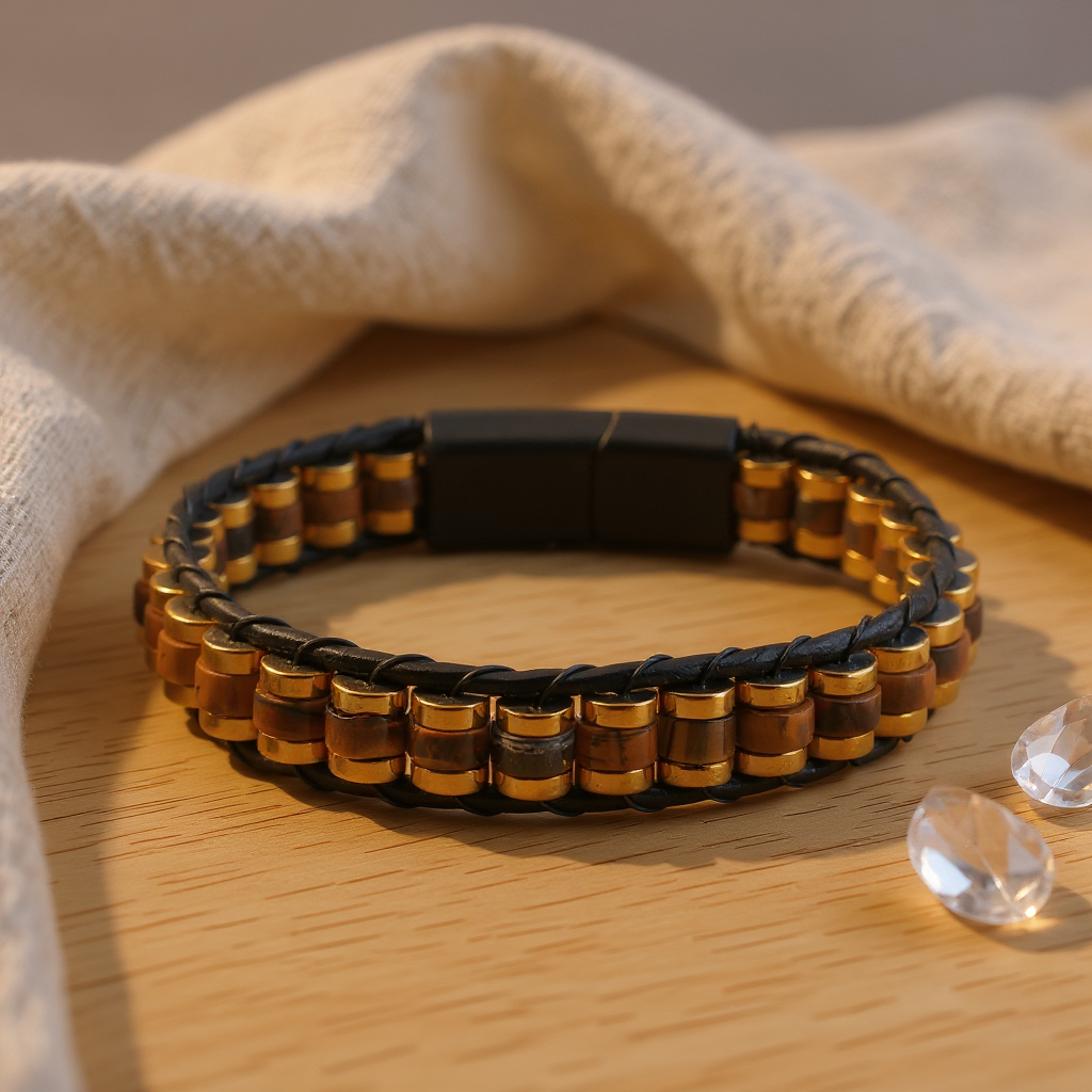 Kaplan Gözü ve Hematit Sertifikalı Doğal Taş Bileklik SPF-A-036