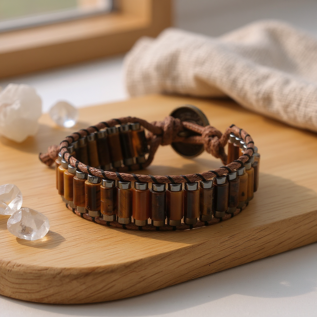 Kaplan Gözü ve Hematit Sertifikalı Doğal Taş Bileklik SPF-A-037