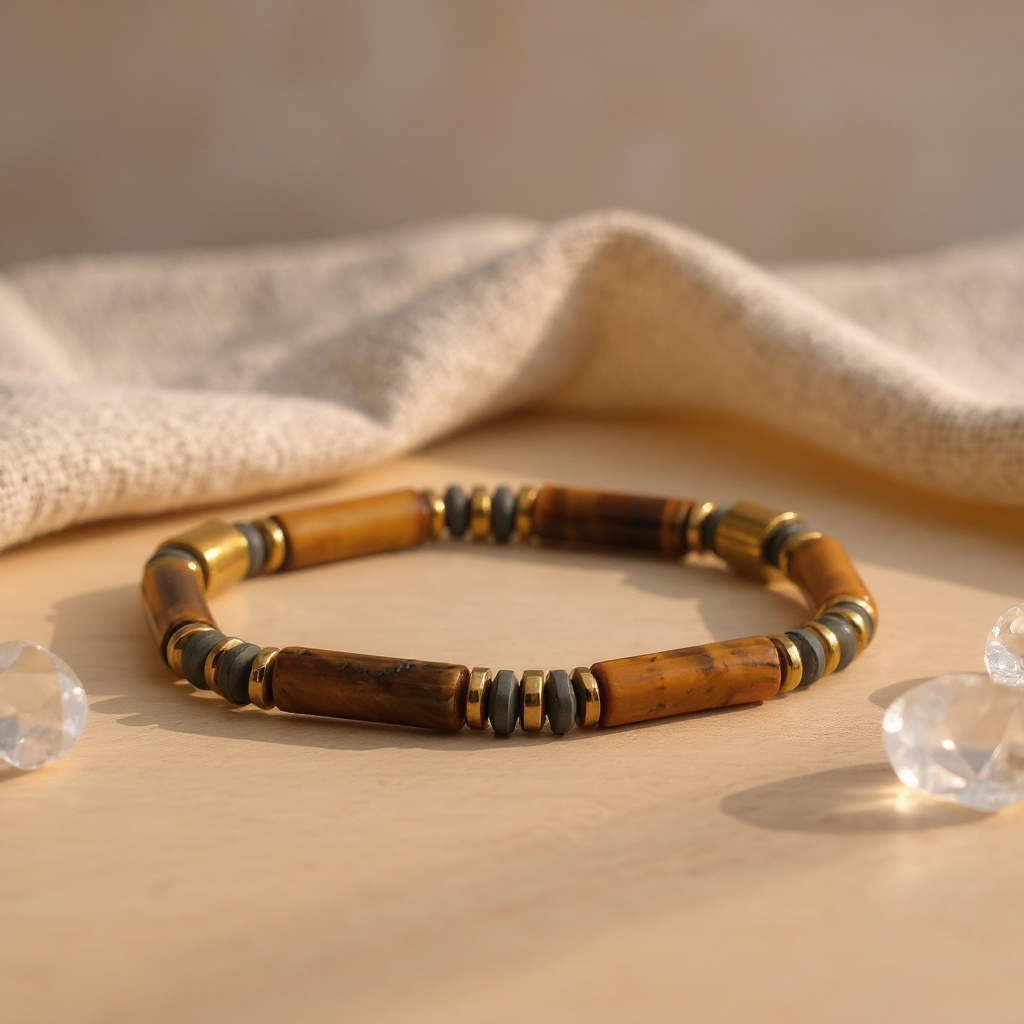 Kaplan Gözü ve Hematit Sertifikalı Doğal Taş Bileklik SPF-A-038