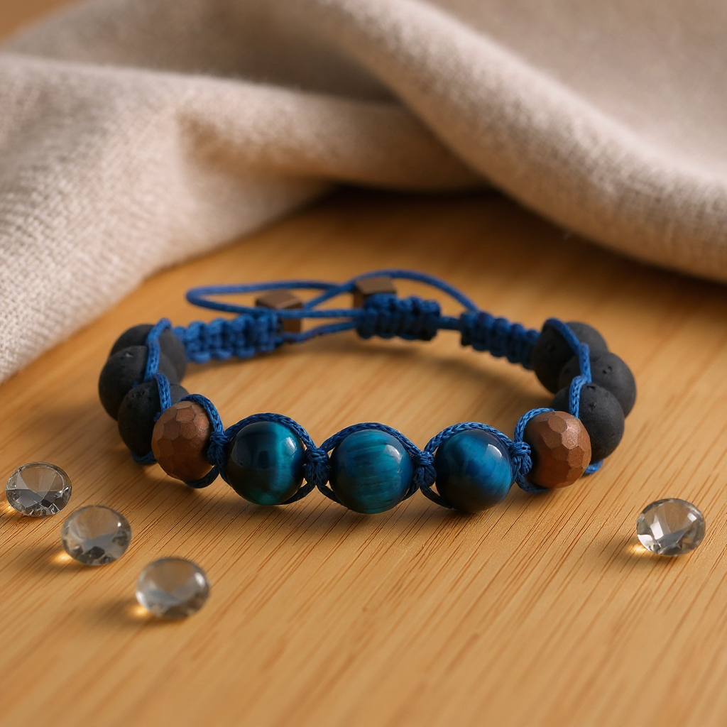 Kaplan Gözü ve Hematit Makrome Sertifikalı Doğal Taş Bileklik SPF-A-040