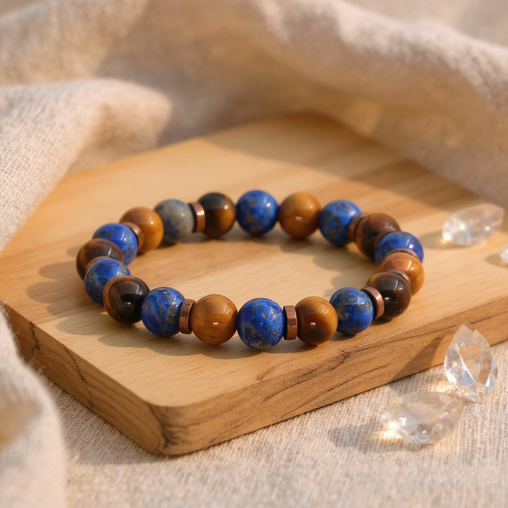 Lapis Lazuli ve Kaplan Gözü Hematit Sertifikalı Doğal Taş Bileklik SPF-A-051