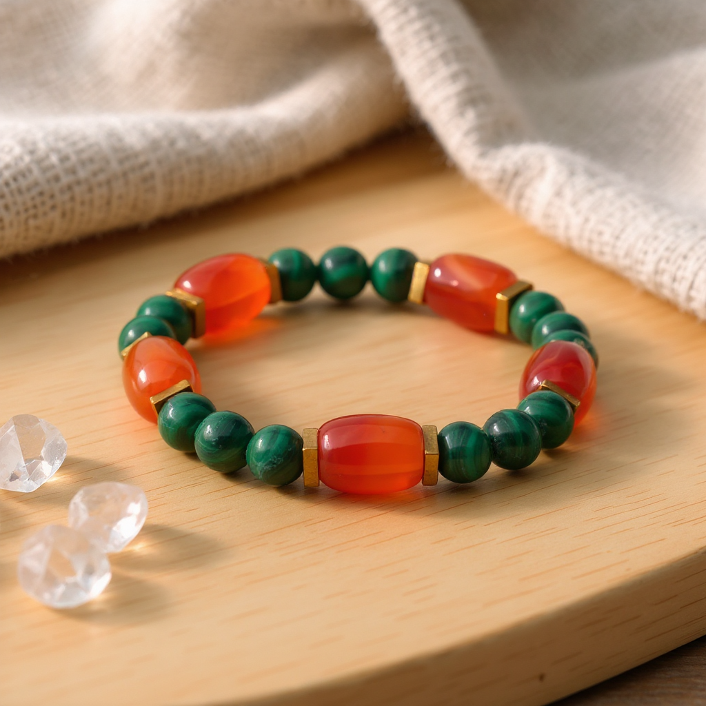 Malakit ve Arpa Akik Sertifikalı Doğal Taş Bileklik SPF-A-053
