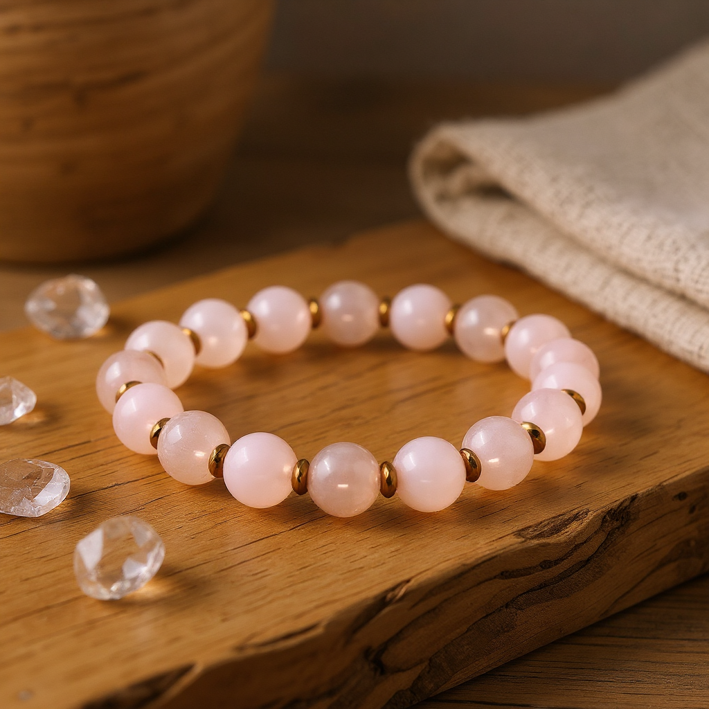 Pembe Kuvars ve Hematit Sertifikalı Doğal Taş Bileklik SPF-A-057