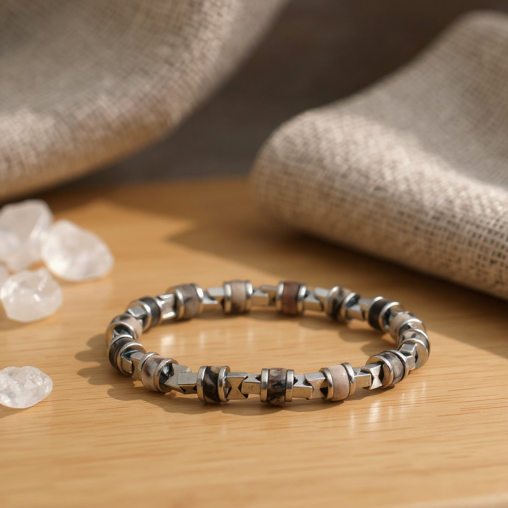 Picasso Jasper Hematit Sertifikalı Doğal Taş Bileklik SPF-A-058