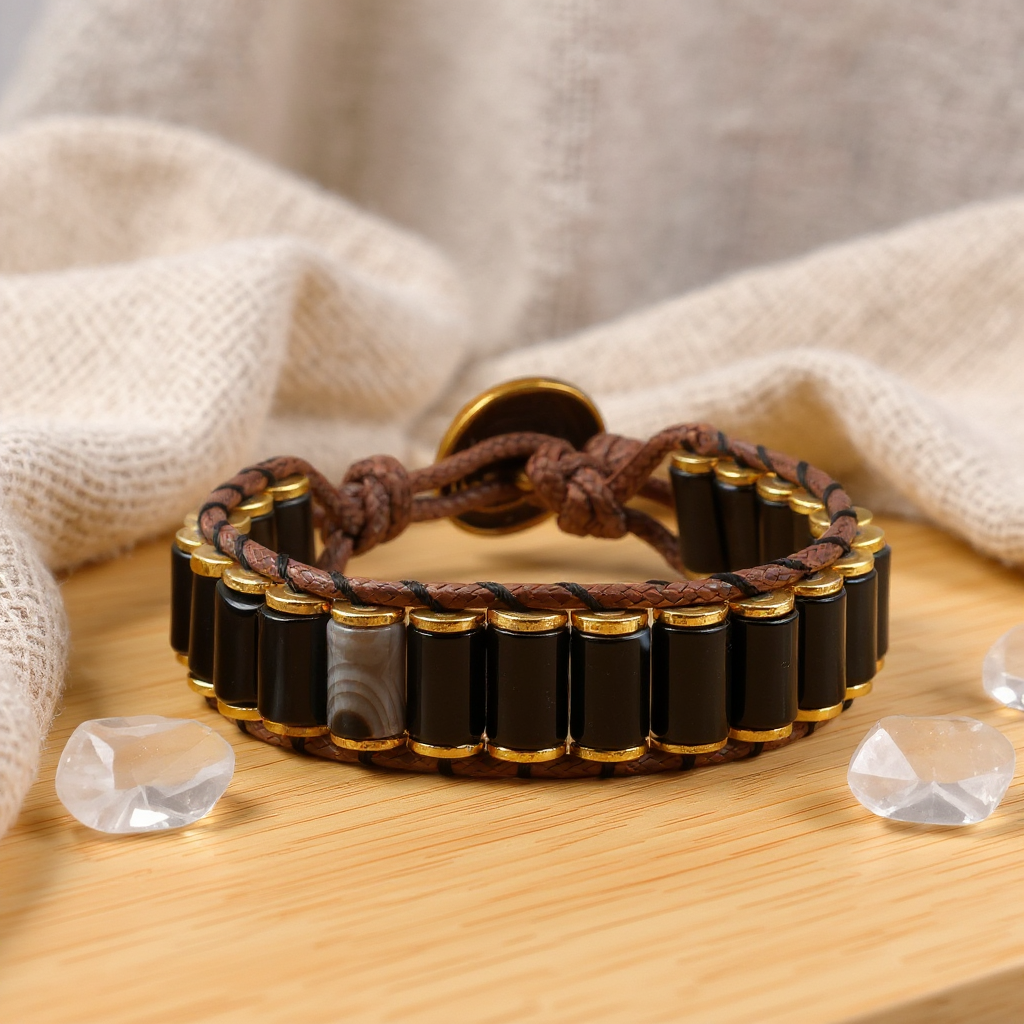 Siyah Akik ve Hematit Sertifikalı Doğal Taş Bileklik SPF-A-065