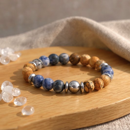 Sodalite Jasper and Hematite Natural Stone Bracelet SPF-A-068