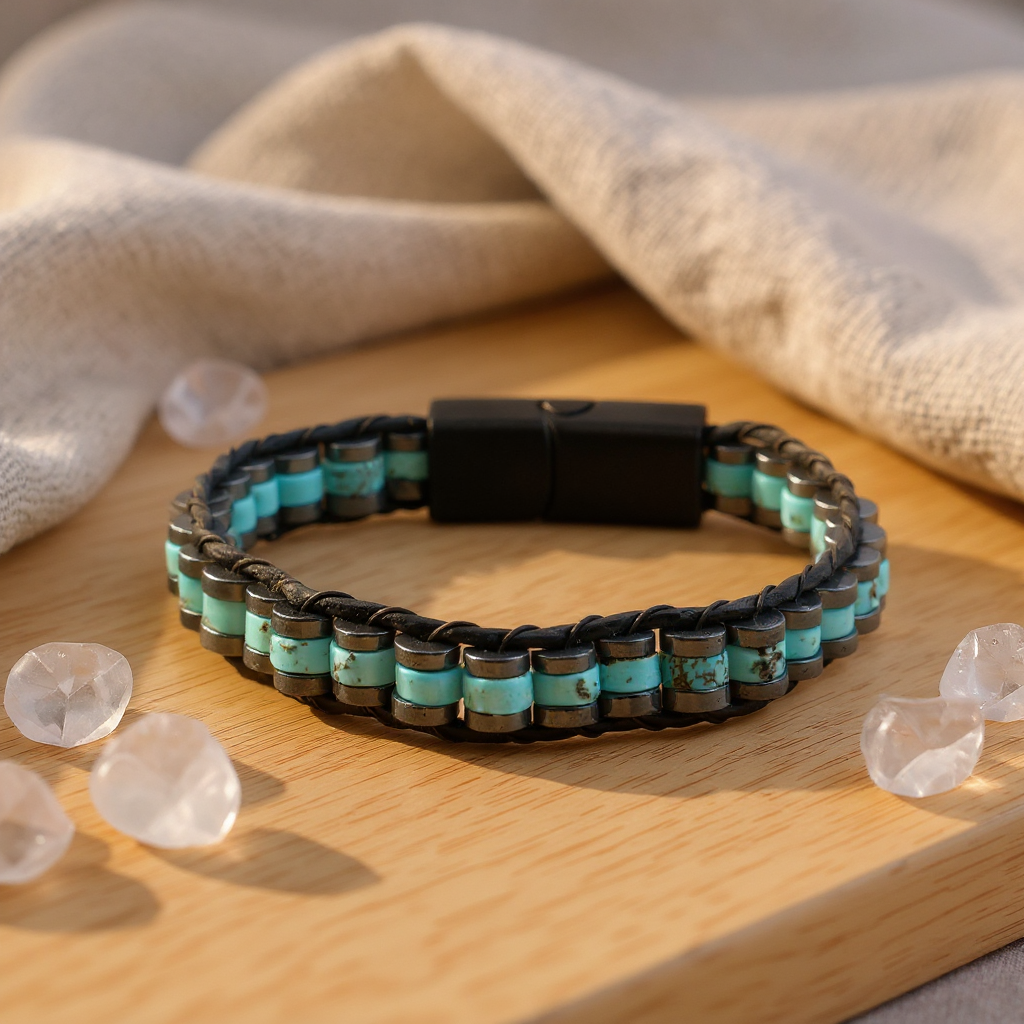 Turkuaz ve Hematit Sertifikalı Doğal Taş Bileklik SPF-A-071