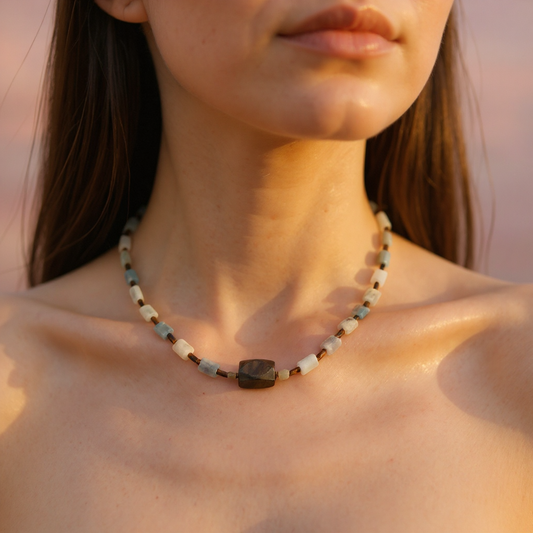 Amazonite and Tiger Eye Natural Stone Necklace SPF-A-011