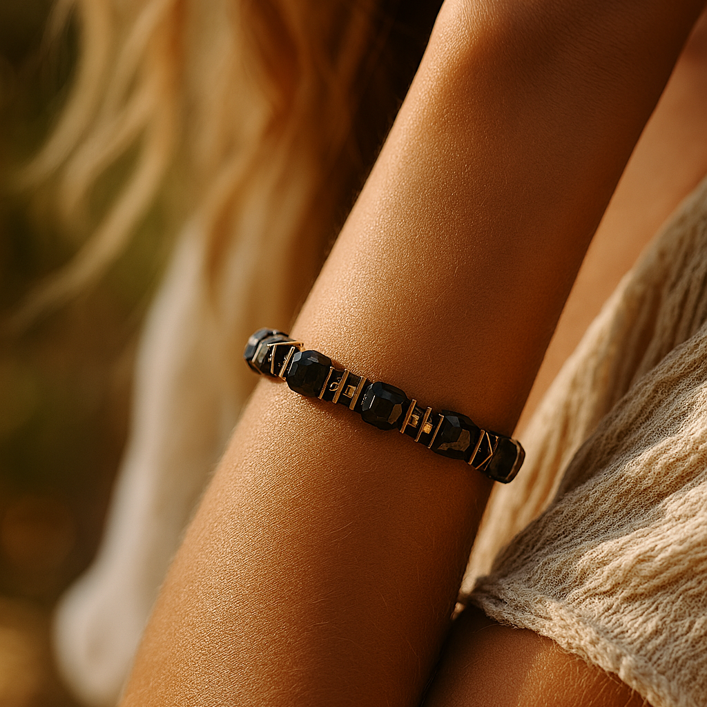 Siyah Akik ve Hematit Sertifikalı Doğal Taş Bileklik SPF-A-064