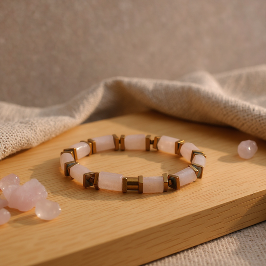 Rose Quartz and Hematite Natural Stone Bracelet SPF-A-057
