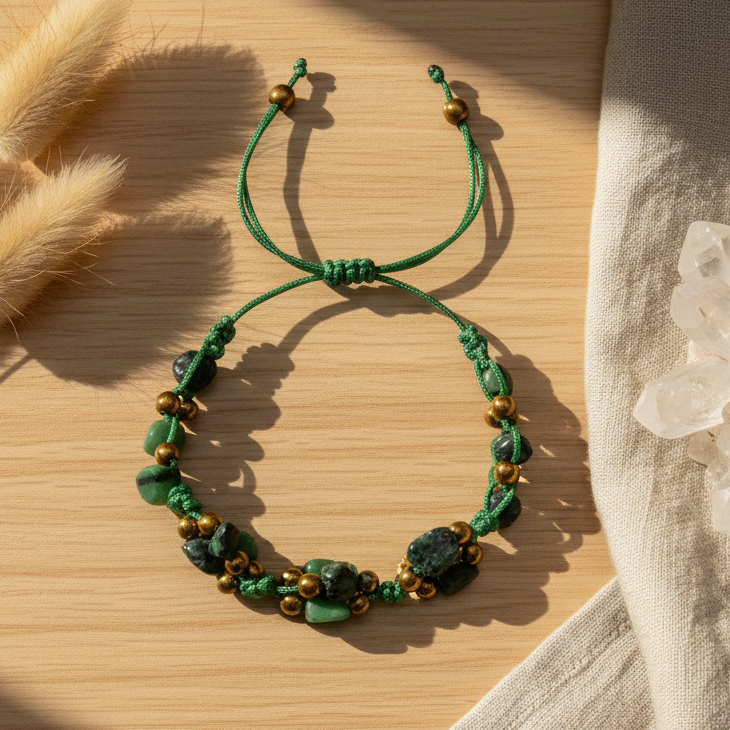 Anyolit Taşı (Ruby Zoisite) Macrome Sertifikalı Doğal Taş Bileklik SPF-A-079