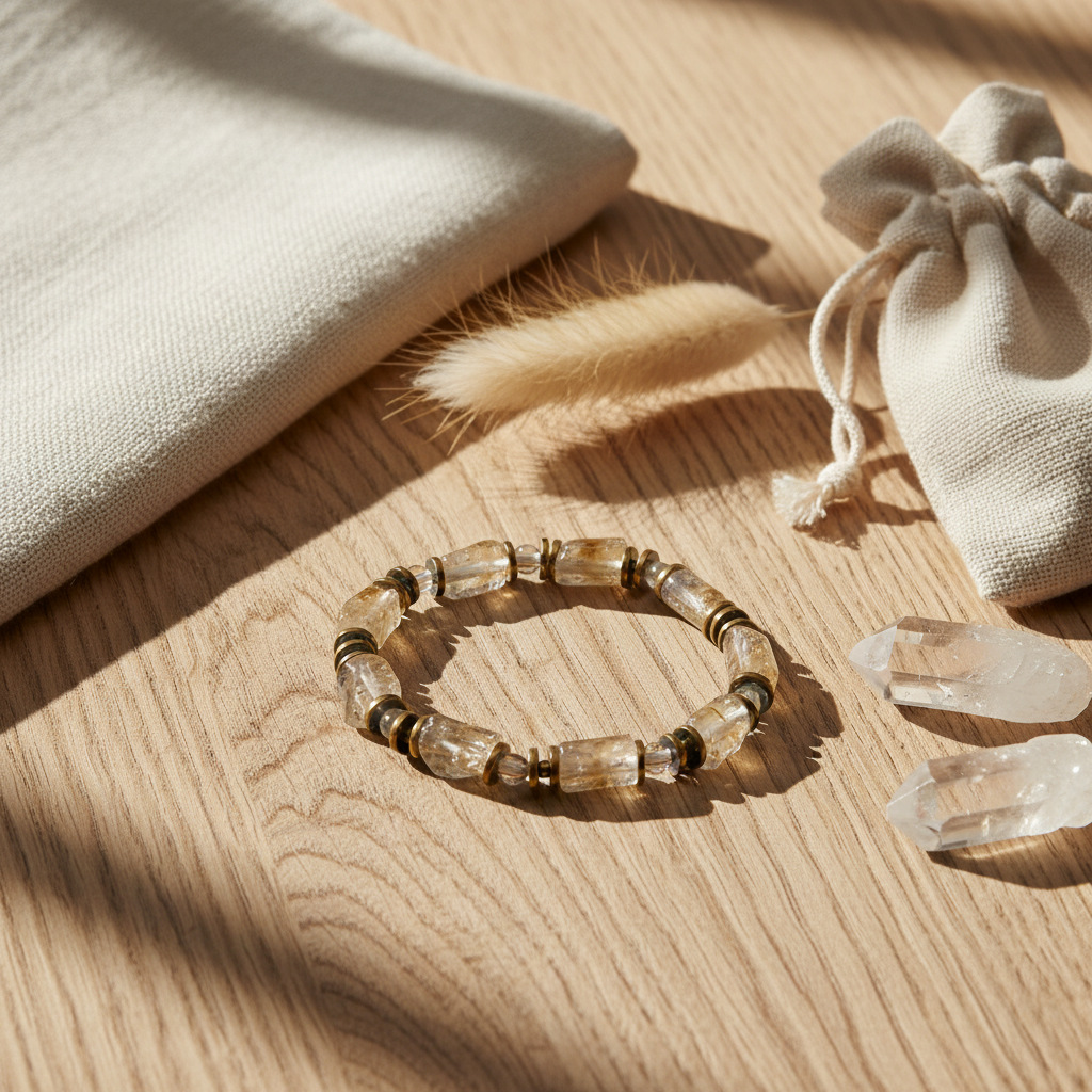 Sitrin ve Hematit Sertifikalı Doğal Taş Bileklik SPF-A-080