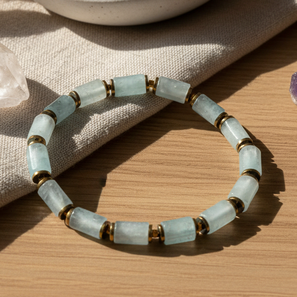 Akuamarin ve Hematit Sertifikalı Doğal Taş Bileklik SPF-A-081