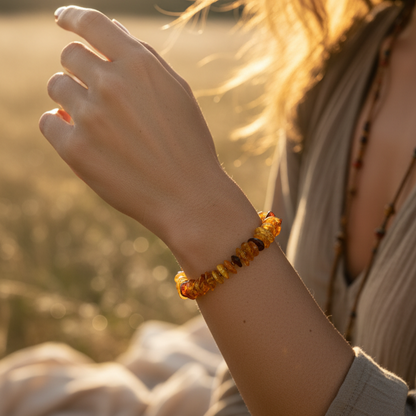 Amber and Hematite Natural Stone Bracelet SPF-A-043